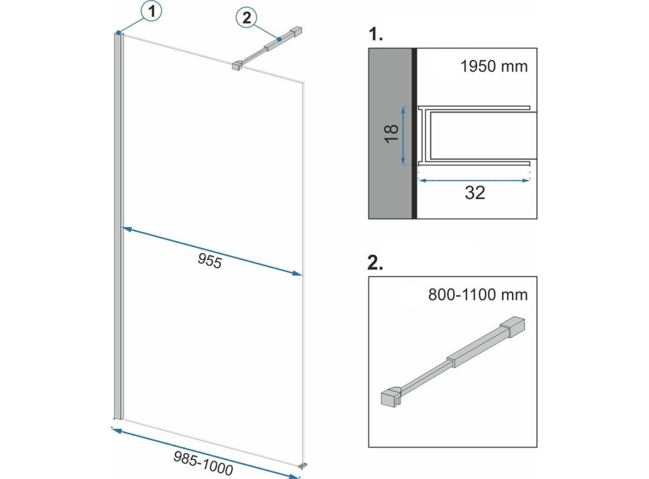 Kúpeľňová pevná zástena Rea AERO Ombre 100 cm - čierna - čierne sklo