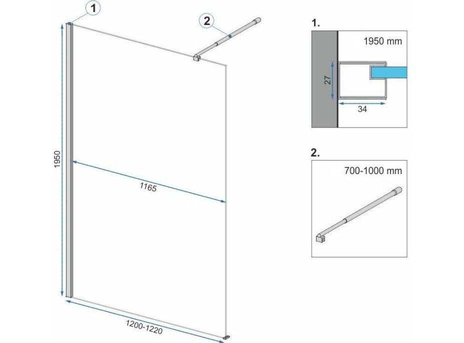 Kúpeľňová pevná zástena Rea AERO Ombre 120 cm - čierna - čierne sklo