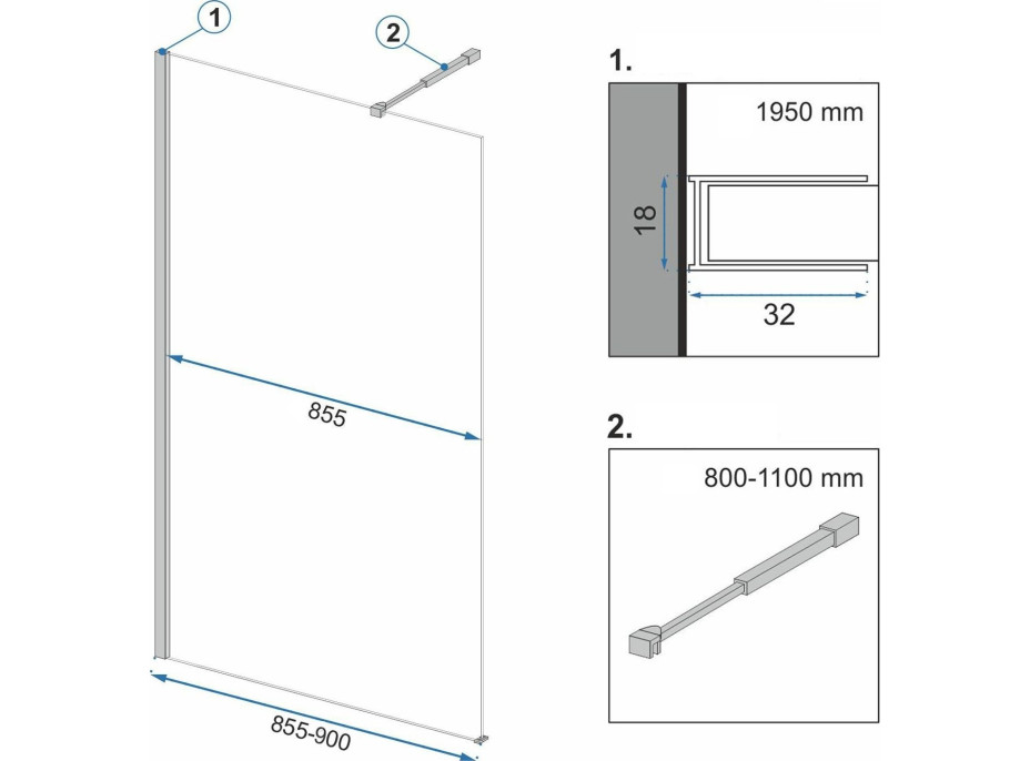 Kúpeľňová pevná zástena Rea AERO Ombre 90 cm - čierna - čierne sklo