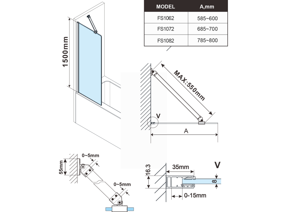 Polysan FISA vaňová zástena 700x1500mm, biela mat, číre sklo FS1072-W