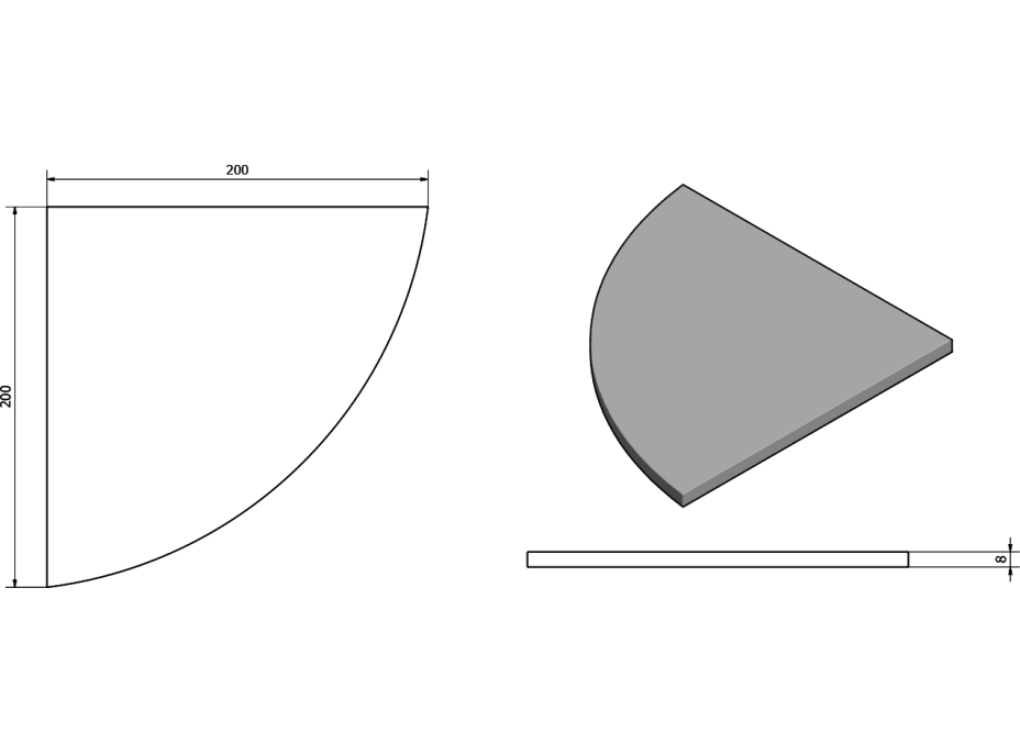 Sapho X-SQUARE sklenená polica rohová, štvrťkruhová 200x200mm, chróm/mliečne sklo XQ009-01