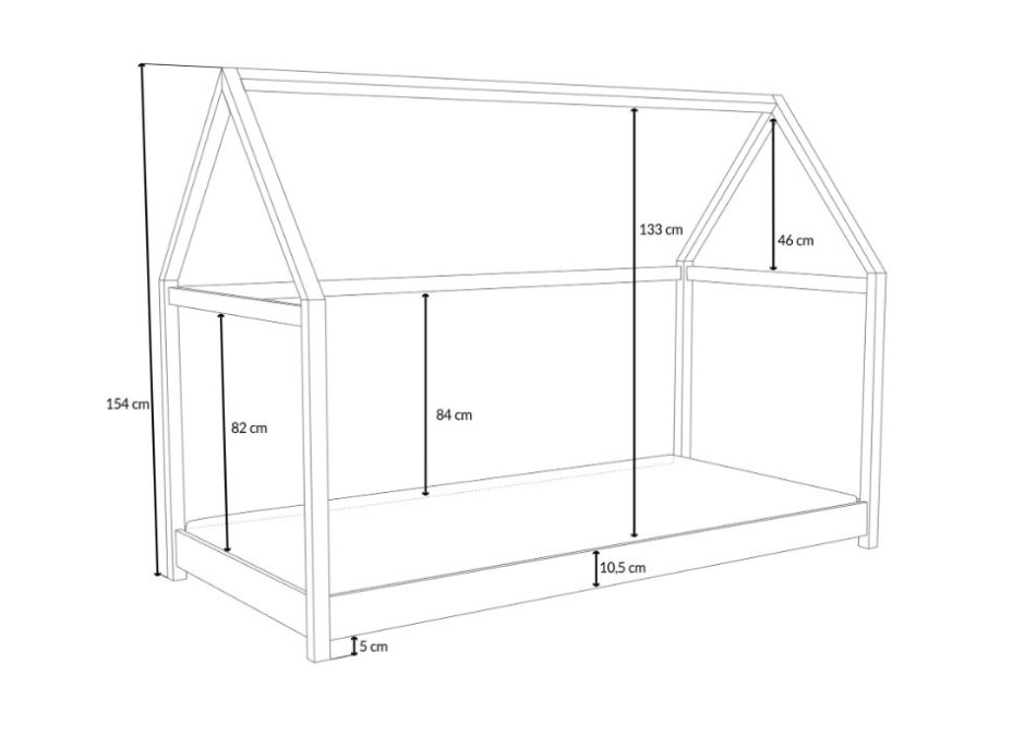 Detská domčeková Montessori posteľ z masívu borovice VERONIKA - 200x90 cm - PRÍRODNÁ BOROVICA