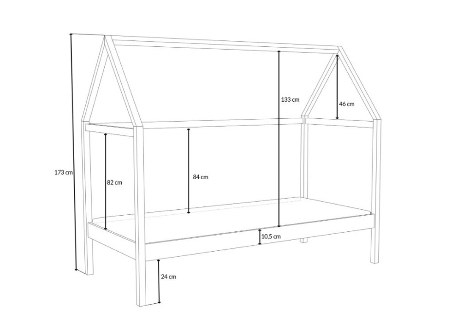 Detská domčeková posteľ z masívu borovice NICO - 200x90 cm - PRÍRODNÁ BOROVICA