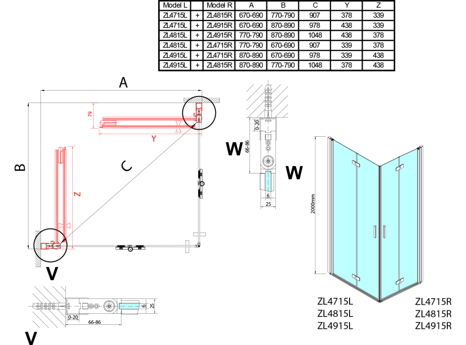 Polysan ZOOM obdĺžnikový sprchovací kút 700x900mm, rohový vstup ZL4715L-04