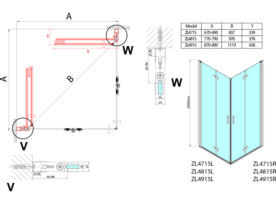 Polysan ZOOM štvorcový sprchovací kút 700x700mm, rohový vstup ZL4715L-02