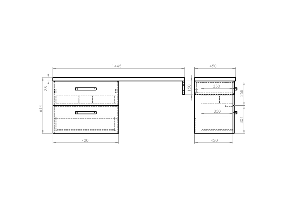 Aqualine VEGA zostava kúpeľňového nábytku, š. 145 cm, biela/dub platín VG073-02