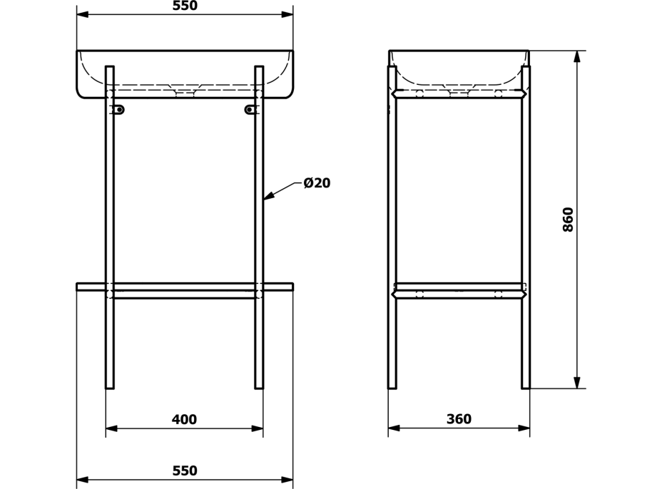 Sapho PUNO podstavec s umývadlom 550x860x360mm, čierna SKA570-2-01