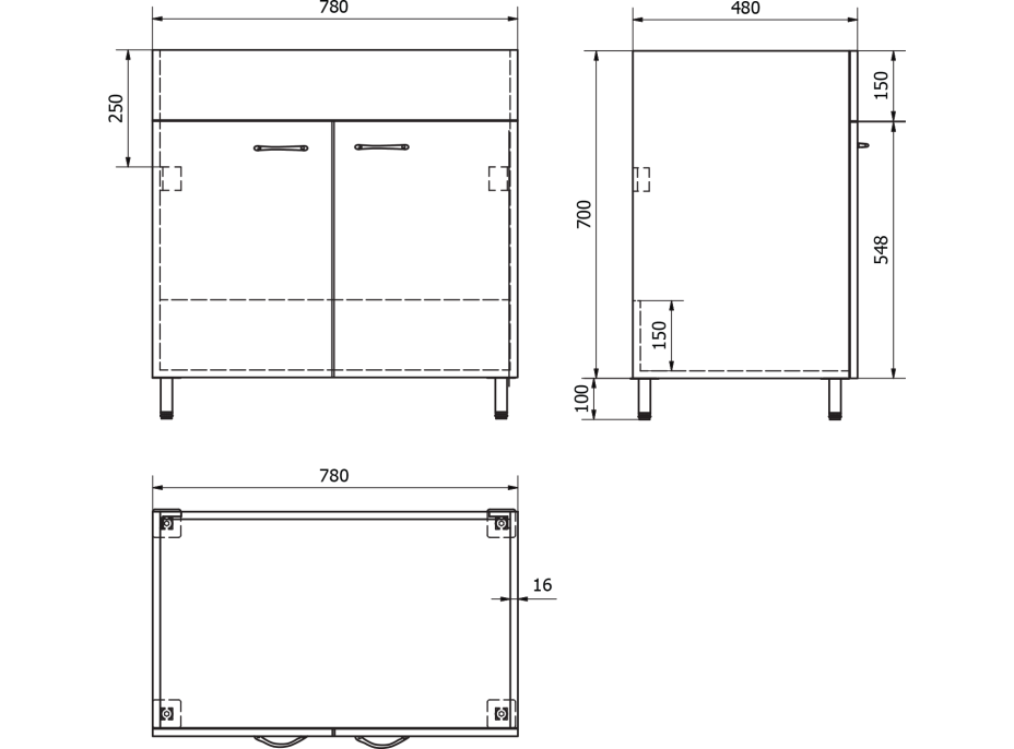 Aqualine Plastová výlevka so skrinkou 80x50 cm, vrátane sifónu PI8050-1