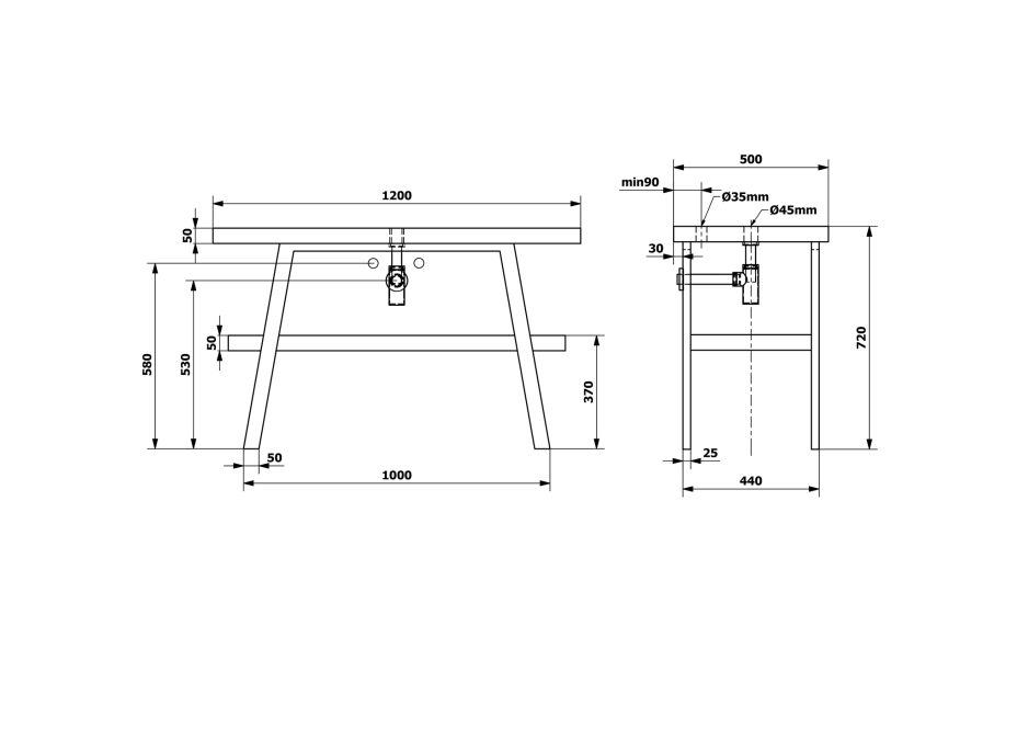 Sapho TWIGA umývadlový stolík 120x72x50 cm, čierna mat/dub Rover VC453-120-4