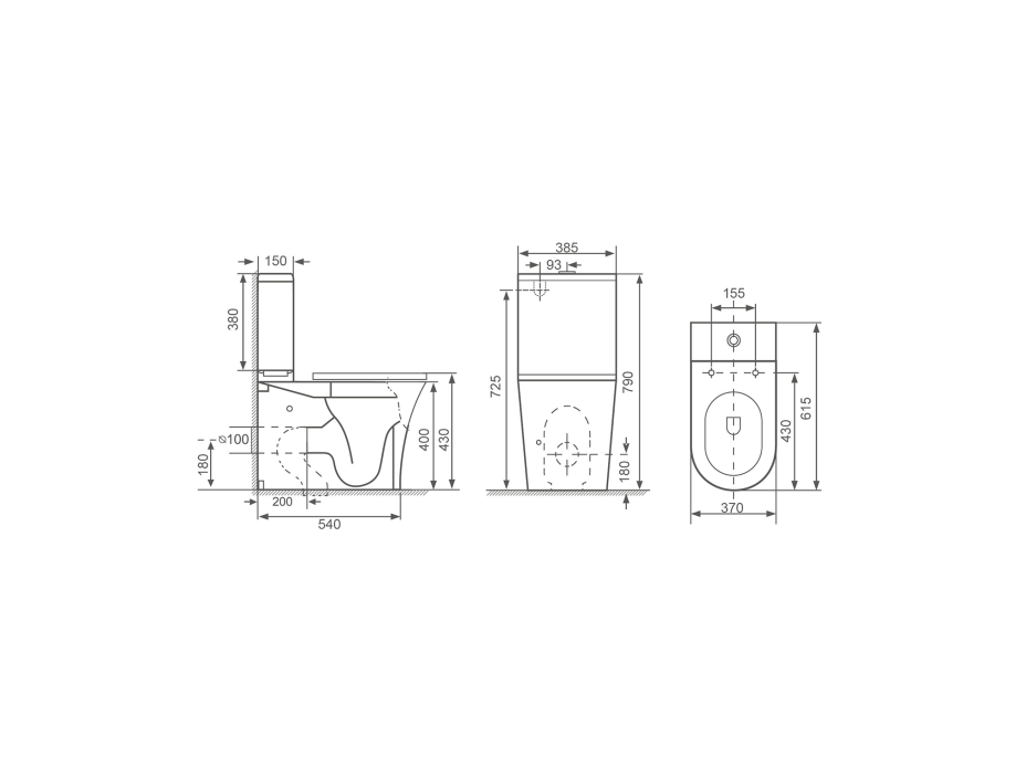 Bruckner LEON RIMLESS WC kombi misa s nádržkou, spodný/zadný odpad, biela 201.437.4