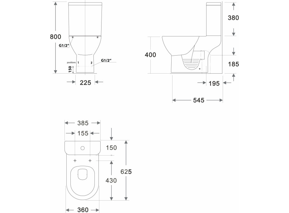 Bruckner DARIO RIMLESS WC kombi misa s nádržkou, spodný/zadný odpad, biela 201.431.4