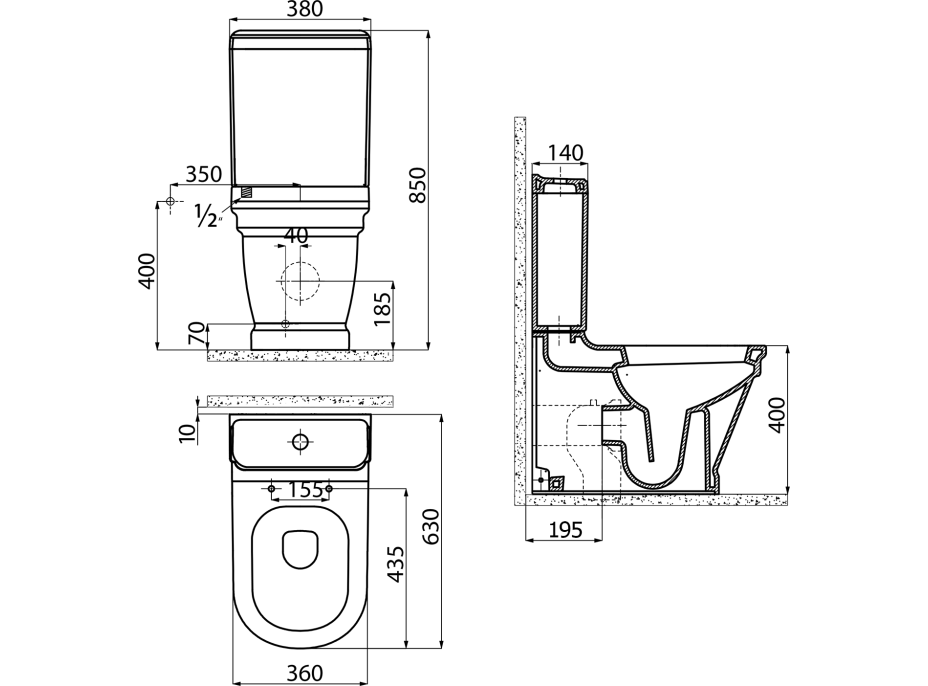 CREAVIT ANTIK WC kombi, spodný/zadný odpad, biela WCSET08-ANTIK