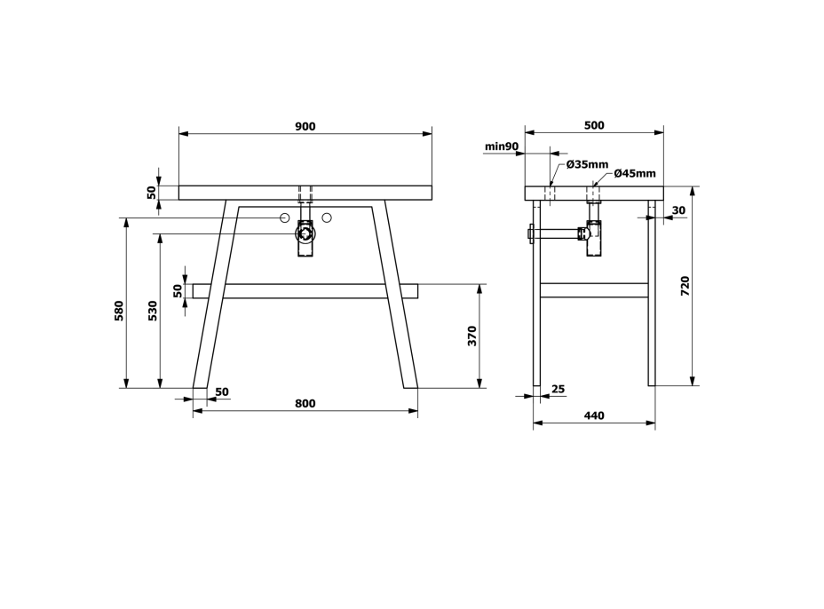 Sapho TWIGA umývadlový stolík 90x72x50 cm, čierna mat/dub Rover VC442-90-4