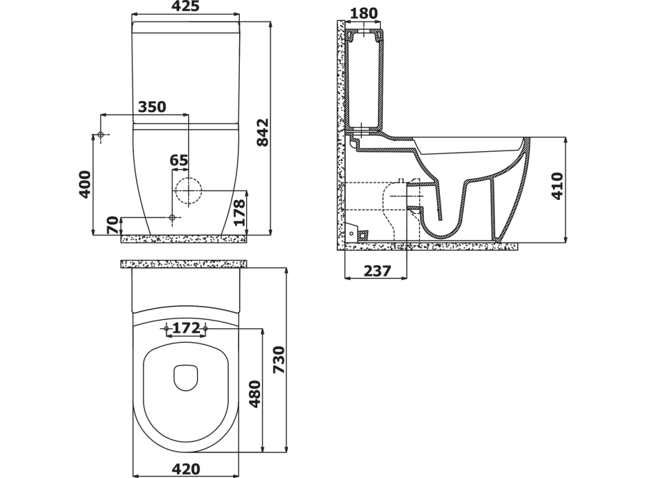 CREAVIT GRANDE WC kombi XL, spodný/zadný odpad, biela GR360