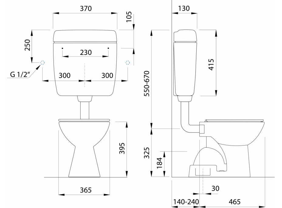 CREAVIT WC kombi, dvojtlačítko 4, 5/6l, spodný odpad, biela TP3406