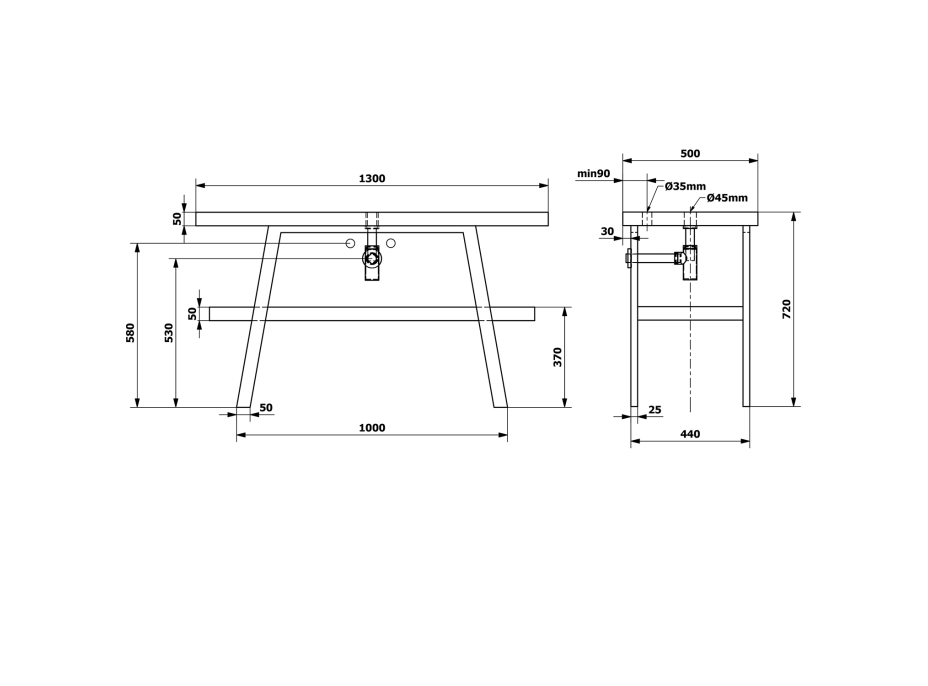 Sapho TWIGA umývadlový stolík 130x72x50 cm, čierna mat/dub Rover VC453-130-4