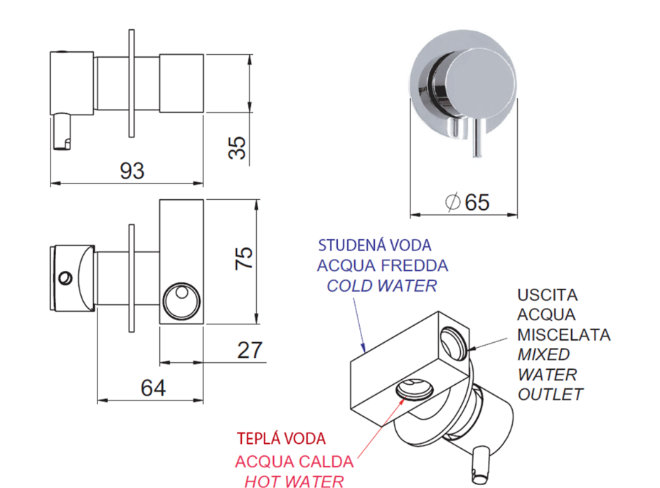 Sapho RHAPSODY podomietková bidetová batéria so Stop sprškou, chróm 5540-01