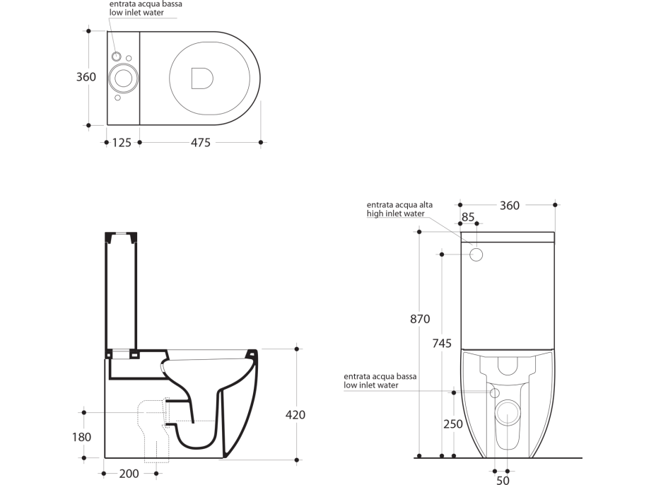 Kerasan FLO WC kombi, spodný/zadný odpad, biela WCSET11-FLO