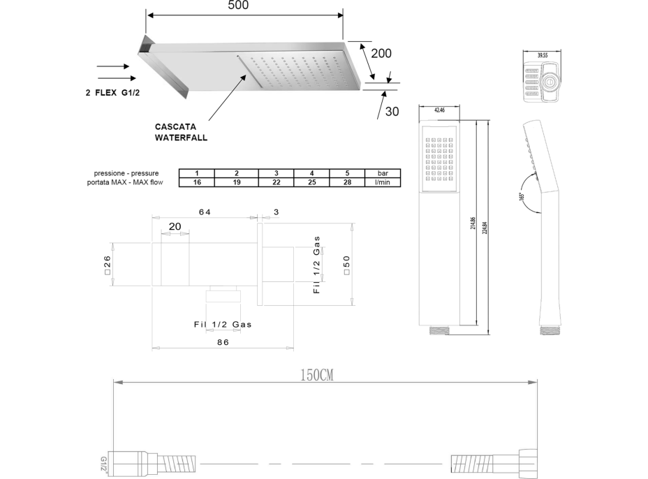 Sapho KIMURA podomietkový sprchový set s termostatickou batériou, box, 3 výstupy, chróm KU383-21