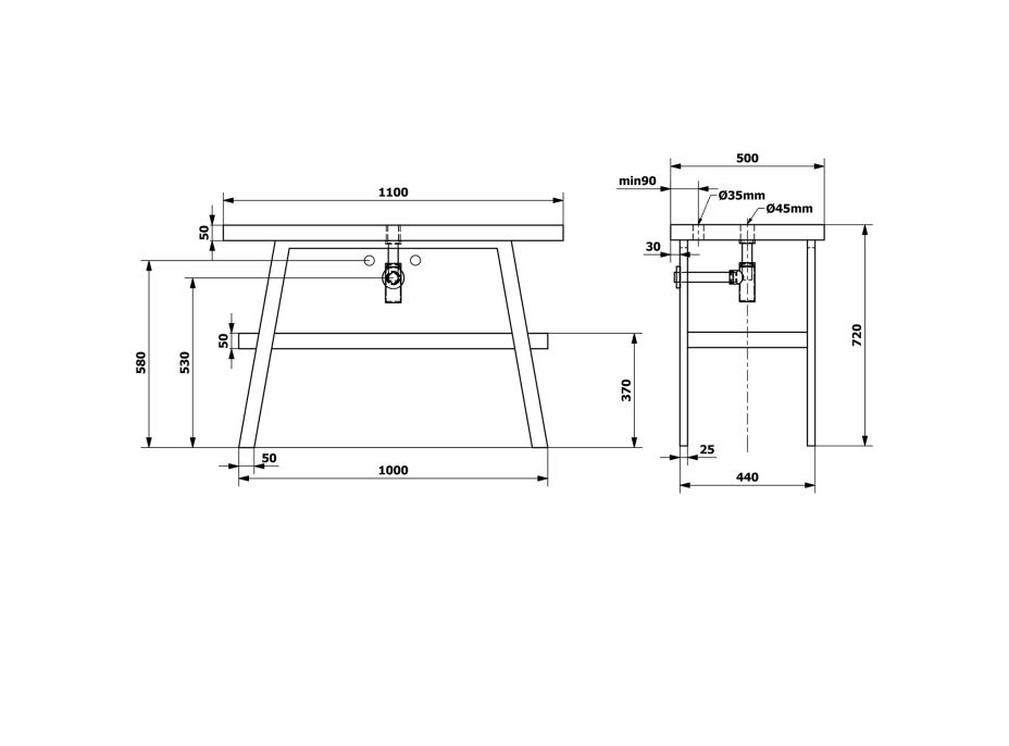 Sapho TWIGA umývadlový stolík 110x72x50 cm, čierna mat/dub starobiely VC453-110-5