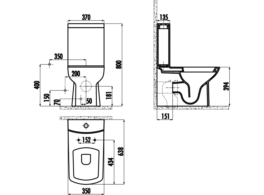 CREAVIT LARA WC kombi, spodný/zadný odpad, čierna mat LR360