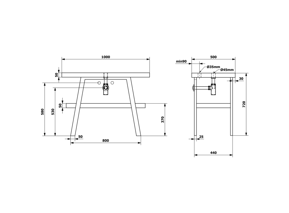 Sapho TWIGA umývadlový stolík 100x72x50 cm, čierna mat/dub Rover VC442-100-4