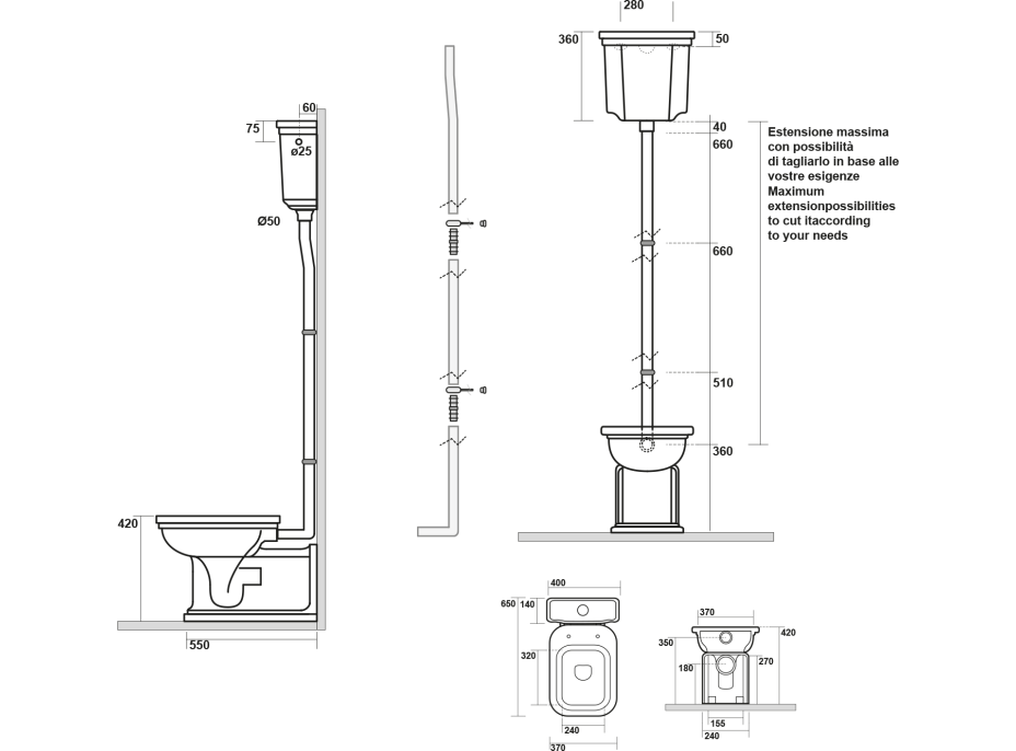 Kerasan WALDORF WC misa s nádržkou, spodný/zadný odpad, biela-bronz WCSET20-WALDORF