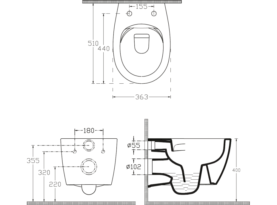 Závesné WC SENTIMENTI Rimless s podomietkovou nádržkou a tlačidlom Schwab, biela 10AR02010SV-SET5