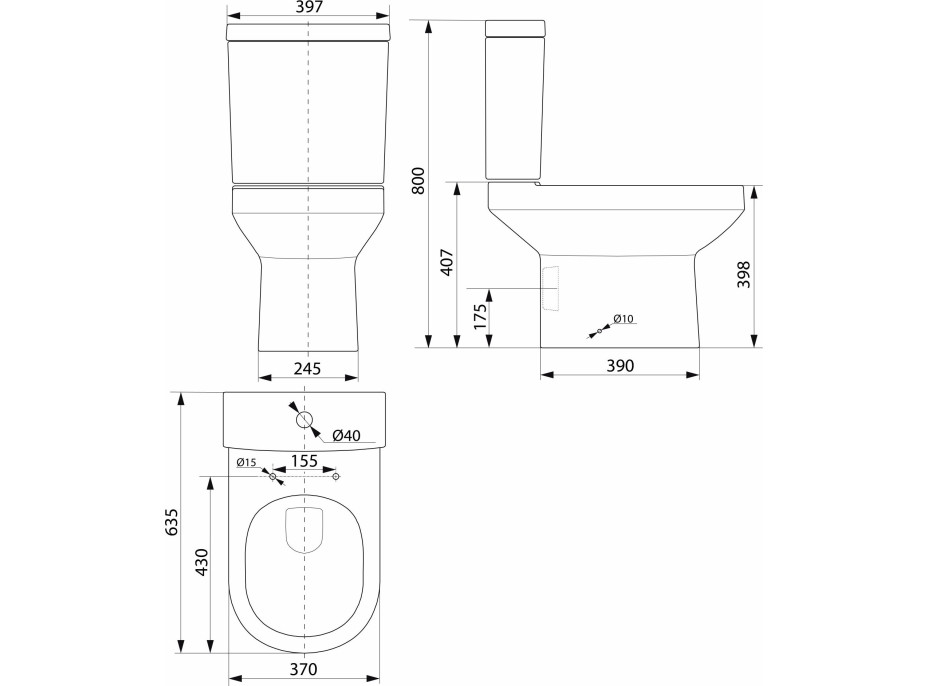 Aqualine VERMET WC kombi misa, spodný/zadný odpad, biela VR038