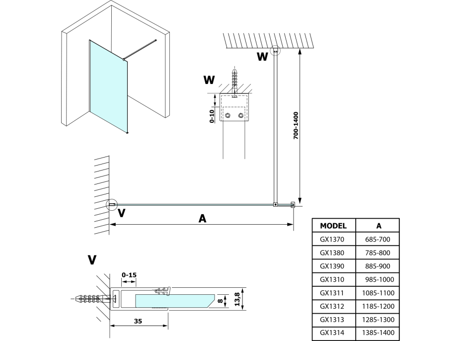 Gelco VARIO WHITE jednodielna sprchová zástena na inštaláciu k stene, dymové sklo, 1100 mm GX1311GX1015