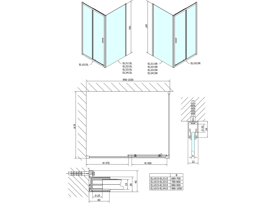 Polysan EASY obdĺžnikový sprchovací kút 1000x700mm, číre sklo L/P variant EL1015EL3115