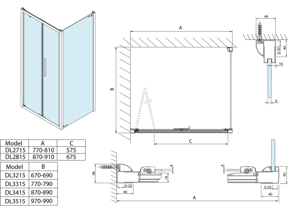 Polysan LUCIS LINE štvorcový sprchovací kút 900x900mm L/P variant DL2815DL3415