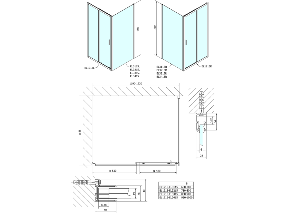 Polysan EASY obdĺžnikový sprchovací kút 1200x900mm, číre sklo L/P variant EL1215EL3315