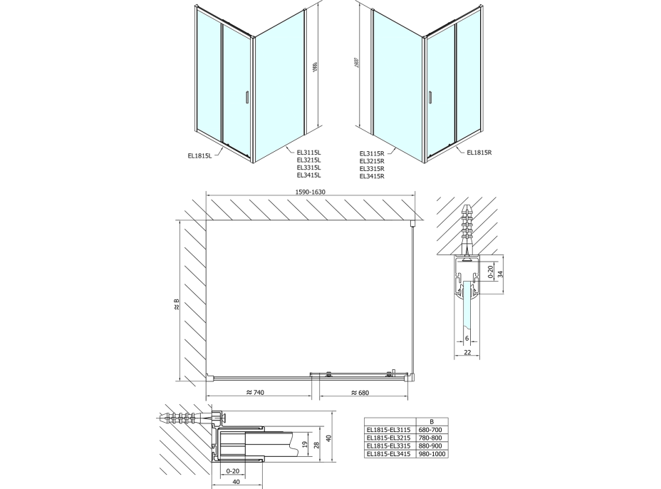 Polysan EASY obdĺžnikový sprchovací kút 1600x900mm, číre sklo L/P variant EL1815EL3315