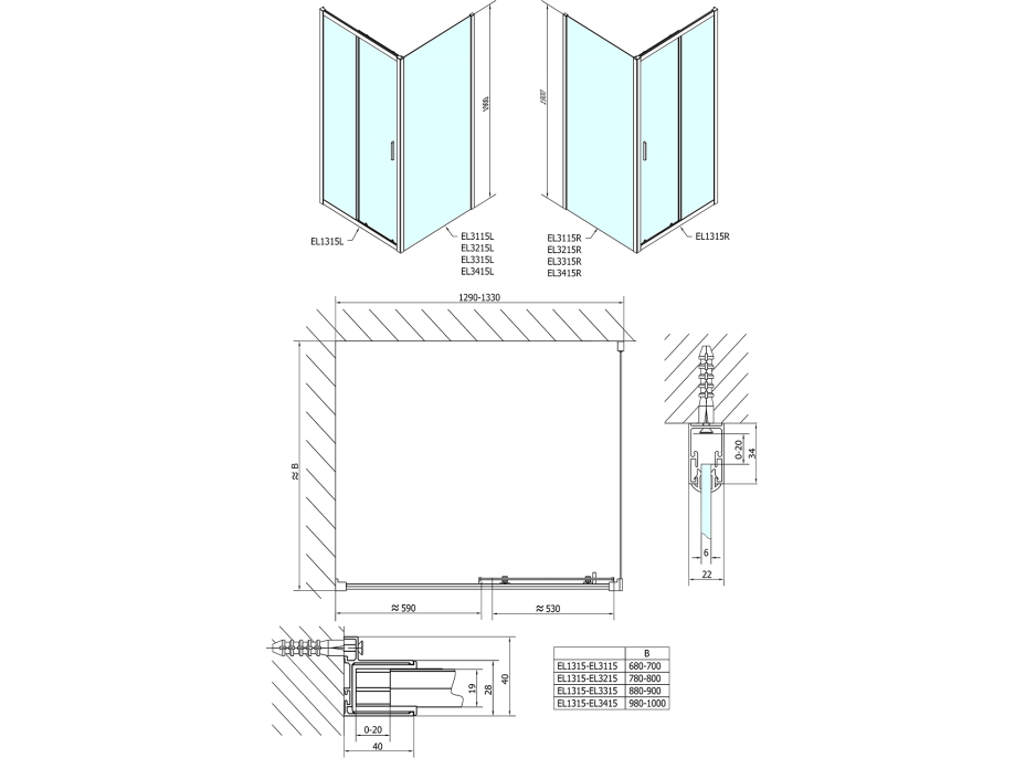 Polysan EASY obdĺžnikový sprchovací kút 1300x800mm, číre sklo L/P variant EL1315EL3215