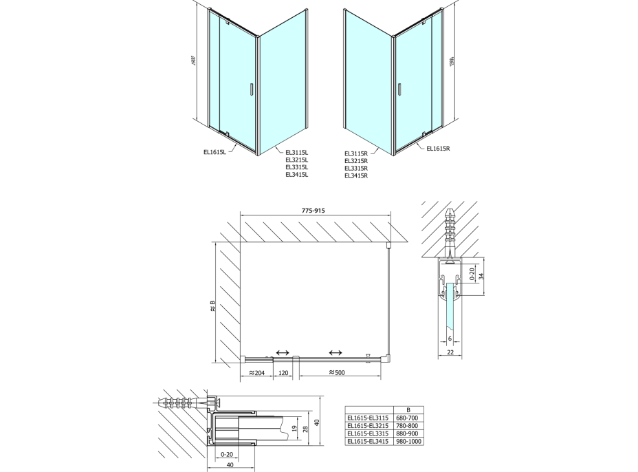 Polysan EASY obdĺžnik/štvorec sprchovací kút pivot dvere 800-900x900mm L/P variant EL1615EL3315