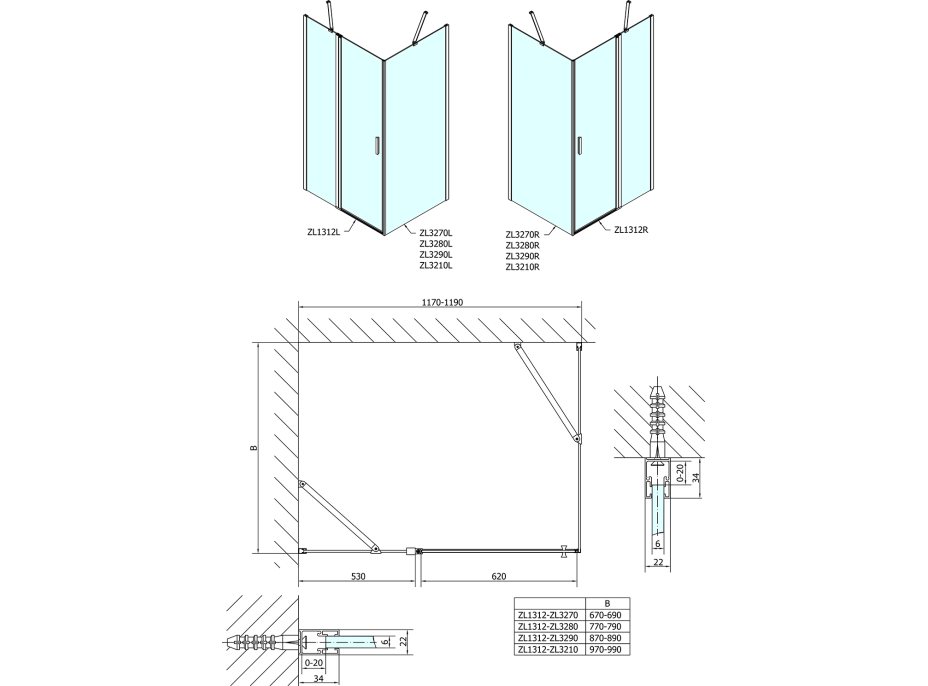 Polysan ZOOM obdĺžnikový sprchovací kút 1200x900mm L/P variant ZL1312ZL3290