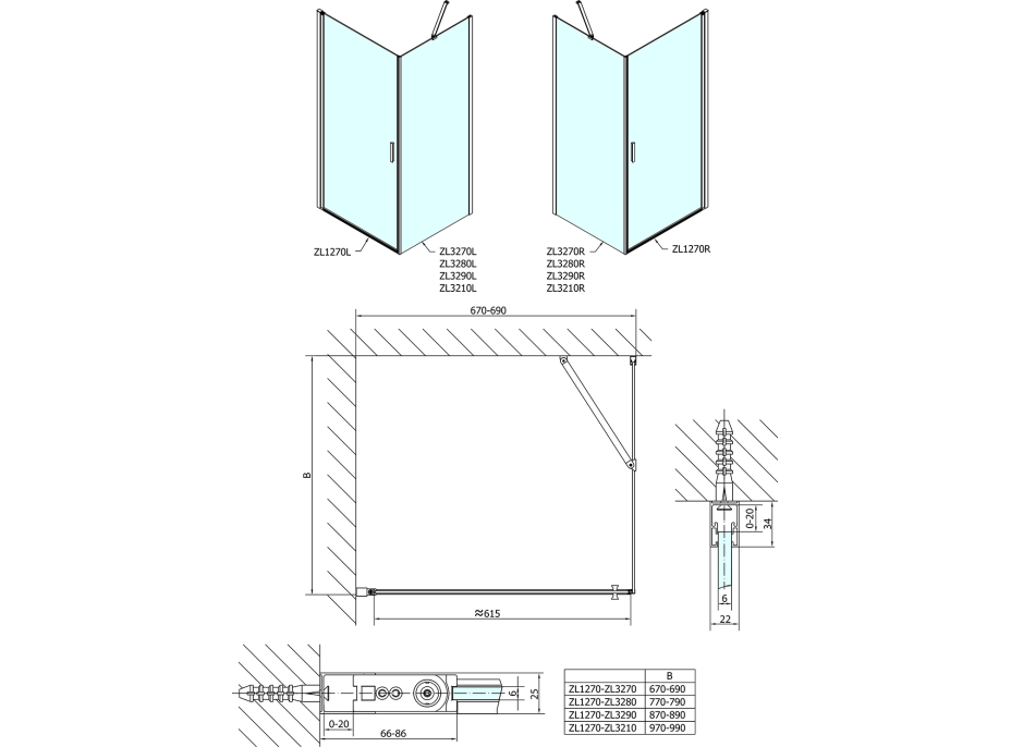 Polysan ZOOM obdĺžnikový sprchovací kút 700x800mm L/P variant ZL1270ZL3280