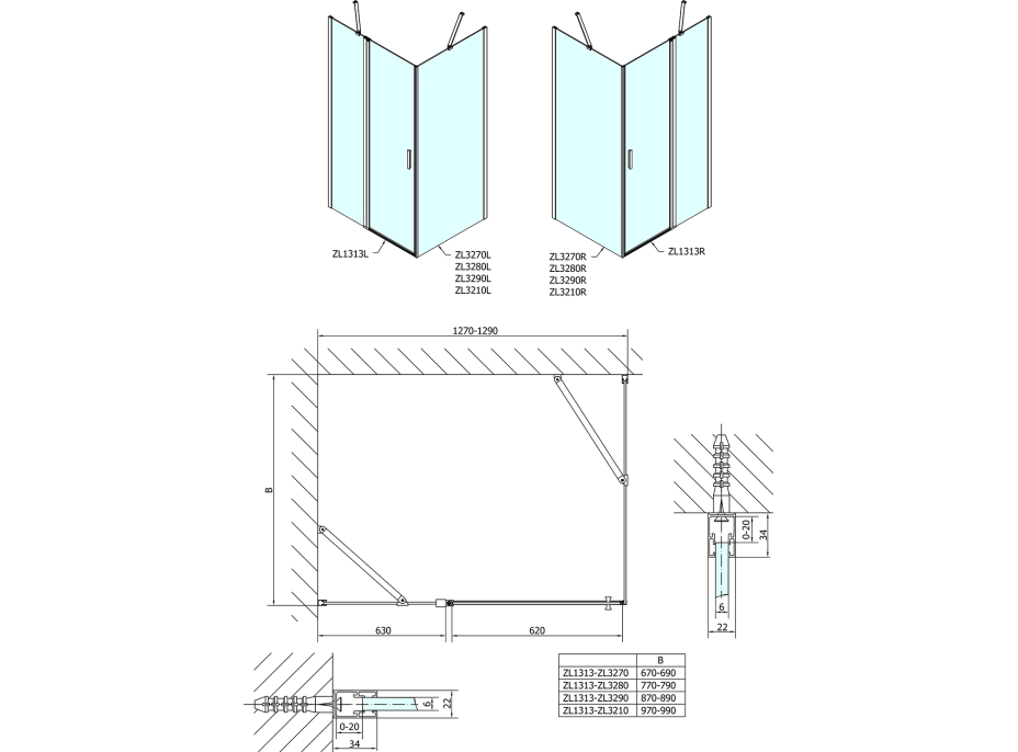 Polysan ZOOM obdĺžnikový sprchovací kút 1300x900mm L/P variant ZL1313ZL3290