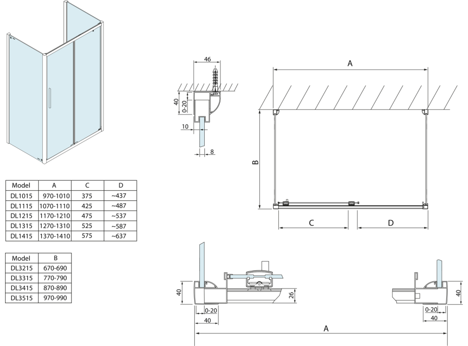 Polysan LUCIS LINE trojstenný sprchovací kút 1300x700x700mm L/P variant DL1315DL3215DL3215