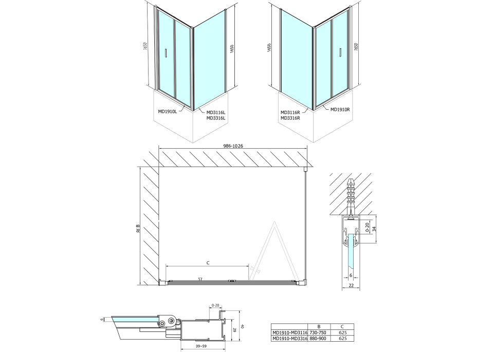 Polysan DEEP obdĺžnikový sprchovací kút 1000x900mm L/P variant, číre sklo MD1910MD3316