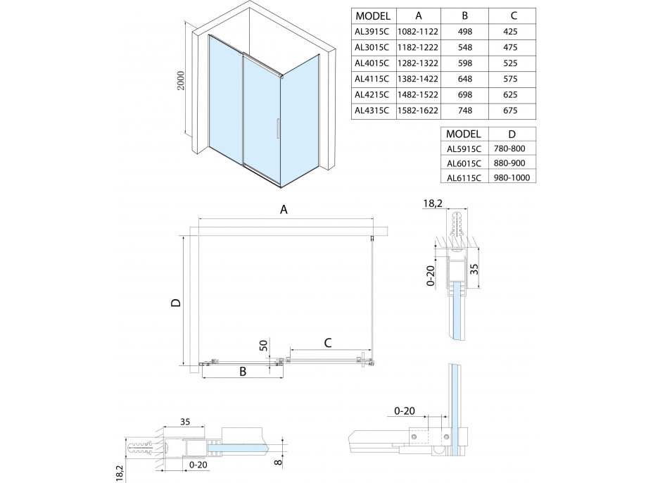 Polysan ALTIS obdĺžnikový sprchovací kút 1500x900 mm, L/P variant AL4215CAL6015C