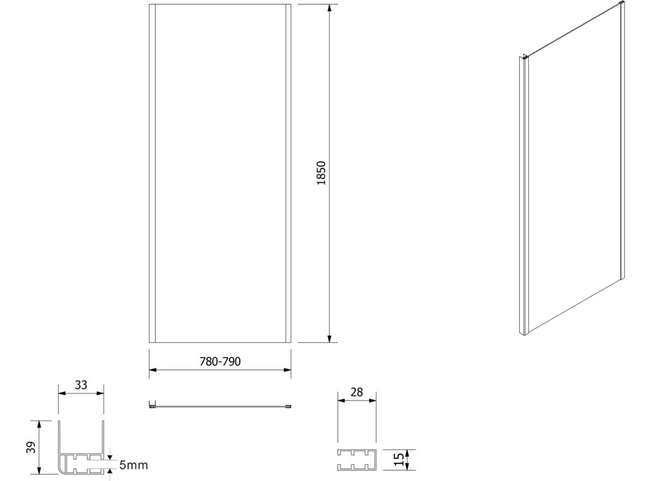 Aqualine AMADEO obdĺžnikový sprchovací kút 1100x800 mm, L/P variant, sklo Brick BTS110BTP80