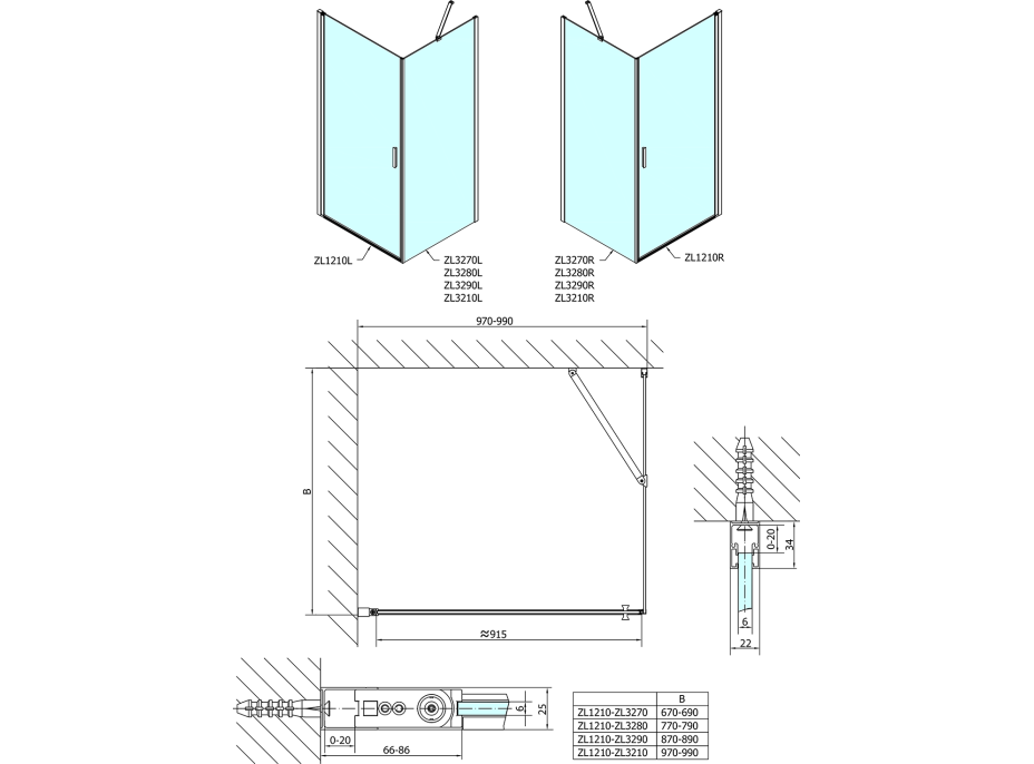 Polysan ZOOM obdĺžnikový sprchovací kút 1000x900mm, L/P variant ZL1210ZL3290