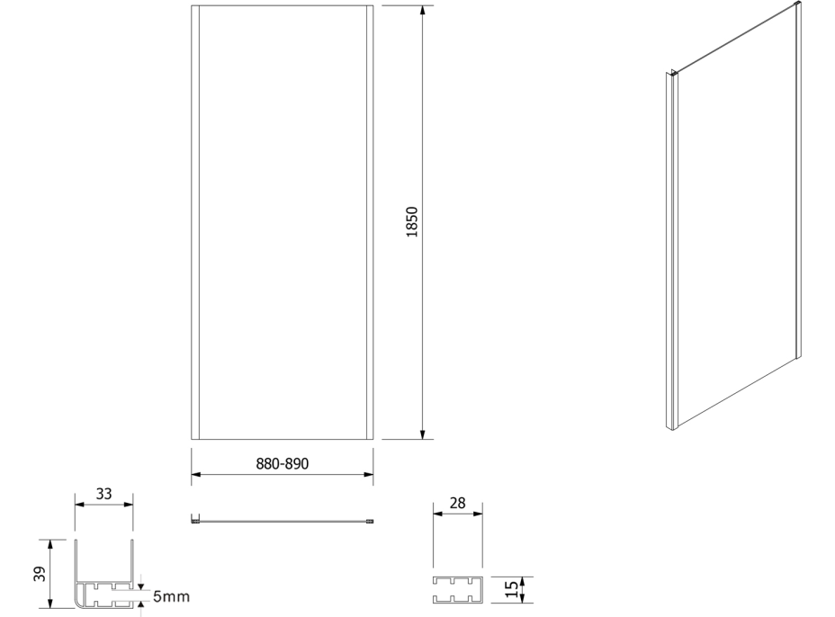 Aqualine AMADEO obdĺžnikový sprchovací kút 1200x900 mm, L/P variant, sklo Brick BTS120BTP90