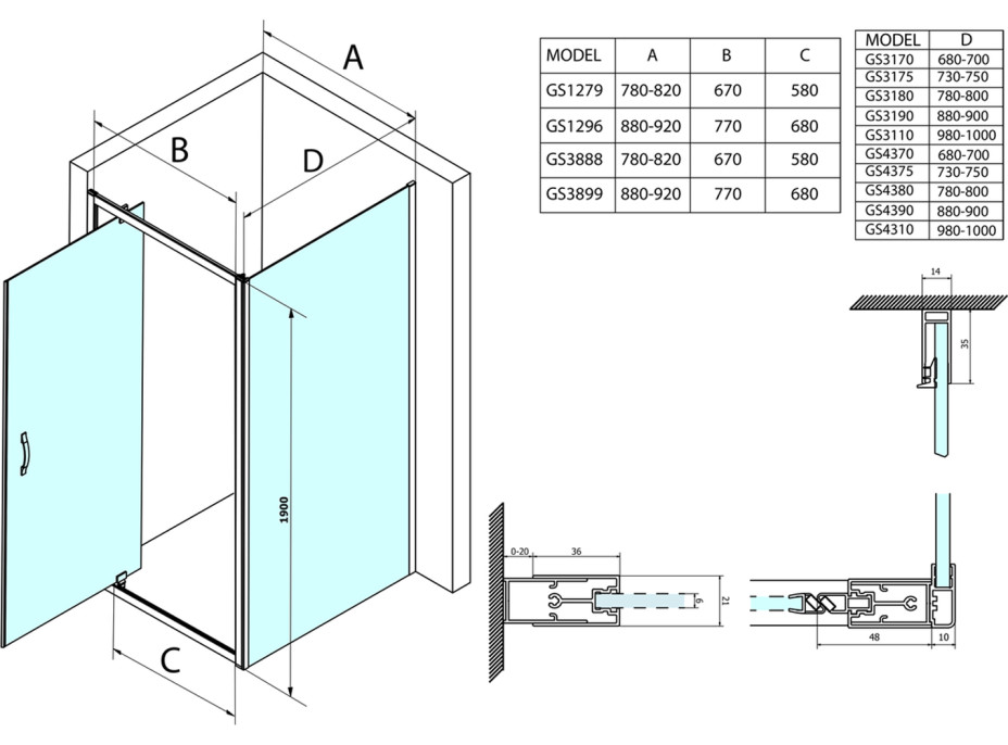 Gelco SIGMA SIMPLY obdĺžnikový sprchovací kút pivot dvere 800x700mm L/P variant, číre sklo GS1279GS3170