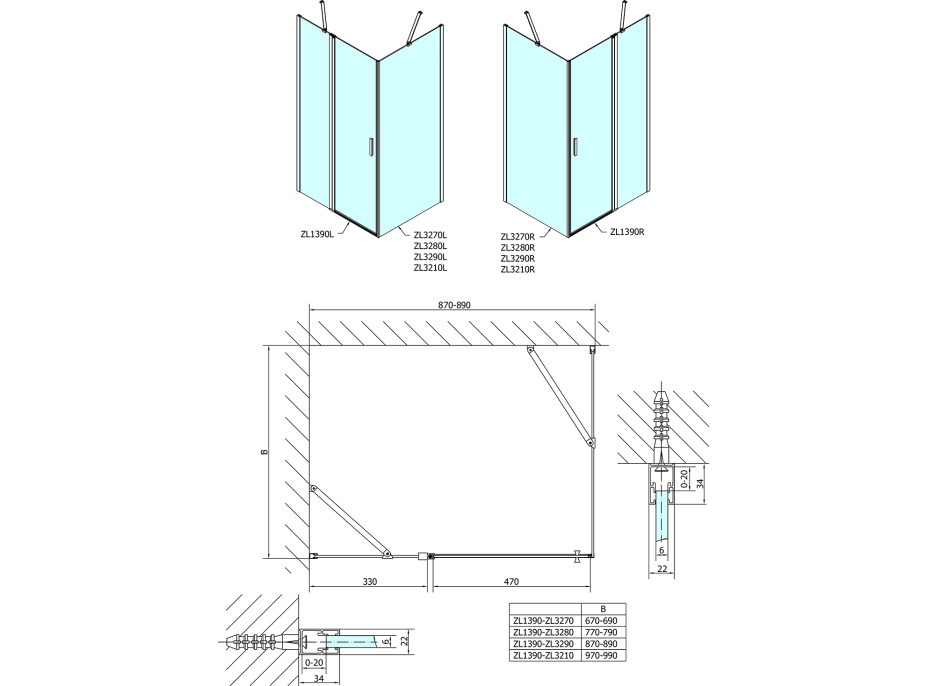 Polysan ZOOM obdĺžnikový sprchovací kút 900x700mm, L/P variant ZL1390ZL3270