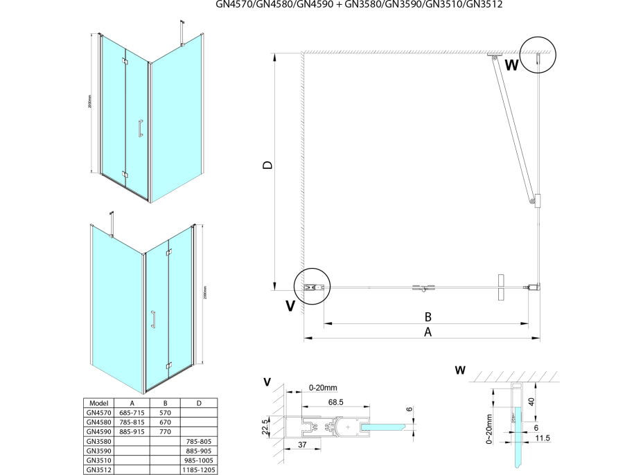 Gelco LORO obdĺžnikový sprchovací kút 800x1000mm GN4580-01