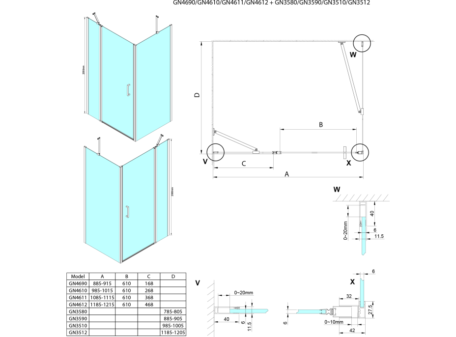 Gelco LORO štvorcový sprchovací kút 1000x1000 mm GN4610-01