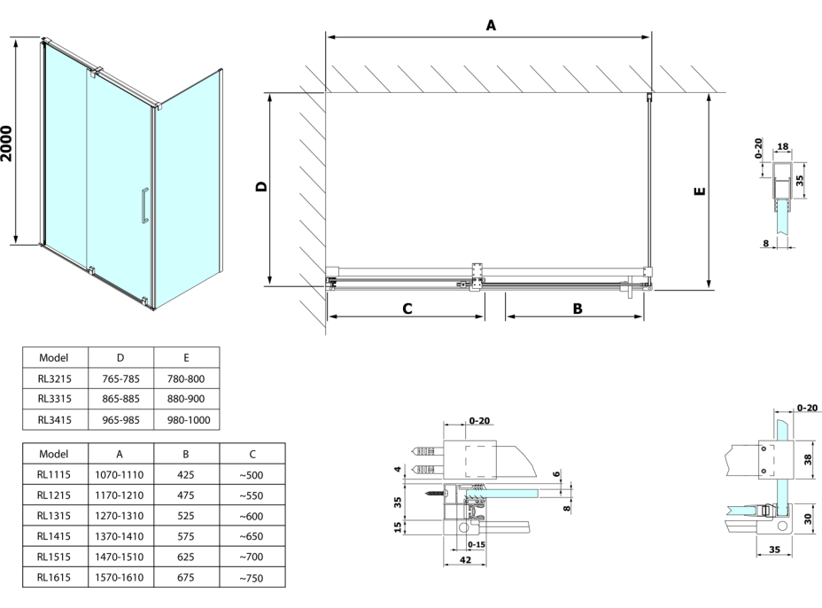 Polysan ROLLS obdĺžnikový sprchovací kút 1500x1000 mm, L/P variant, číre sklo RL1515RL3415